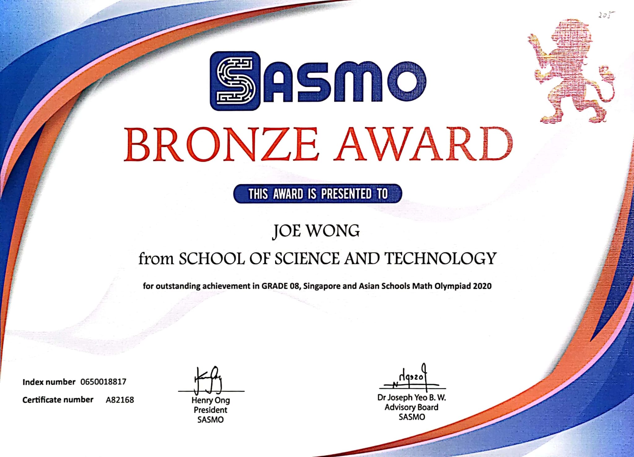 My SASMO Cert for 2020